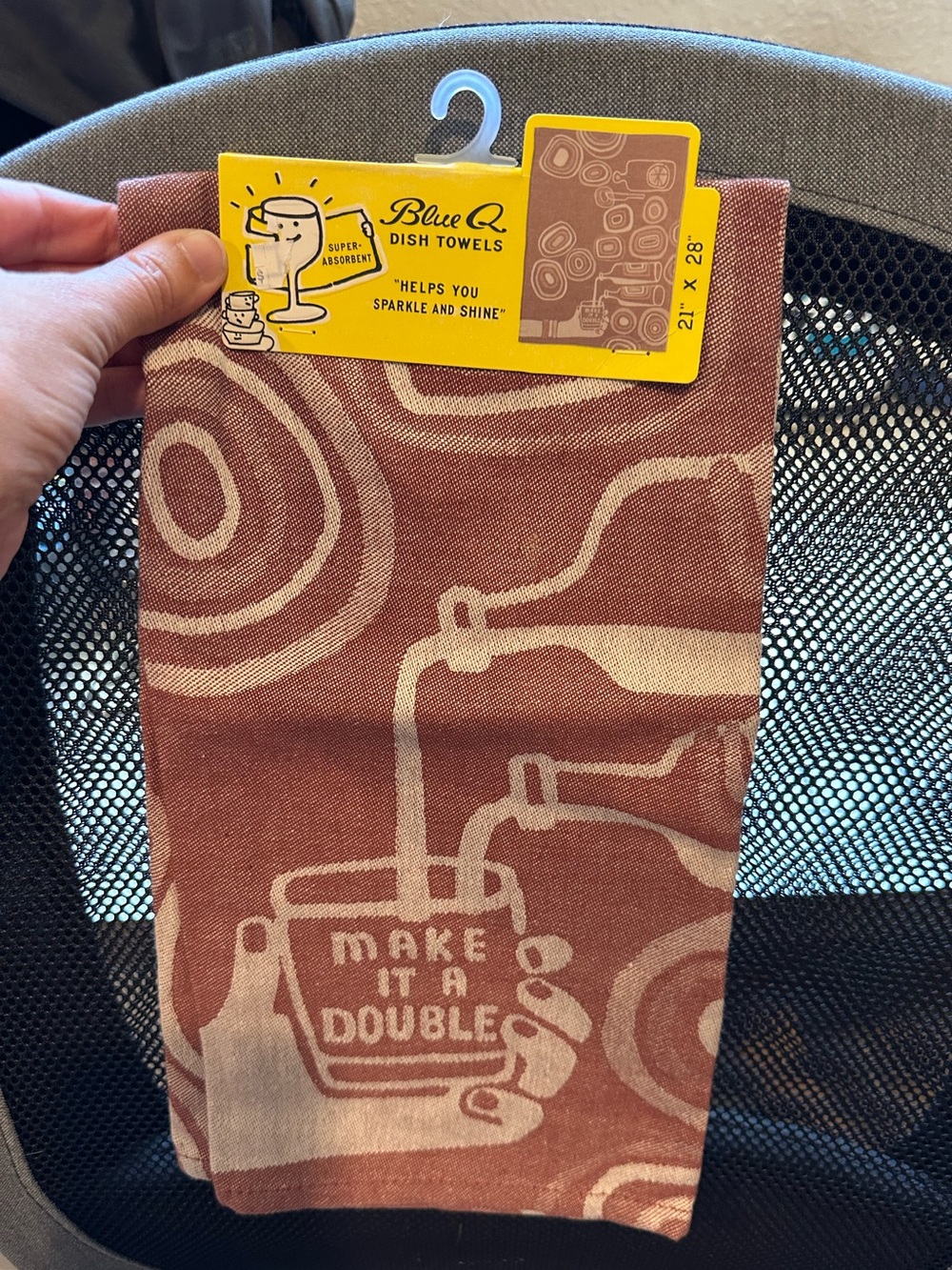 NEW Blue Q Brown and Cream 'Make It A Double' Dish Towel.Super absorbent cotton